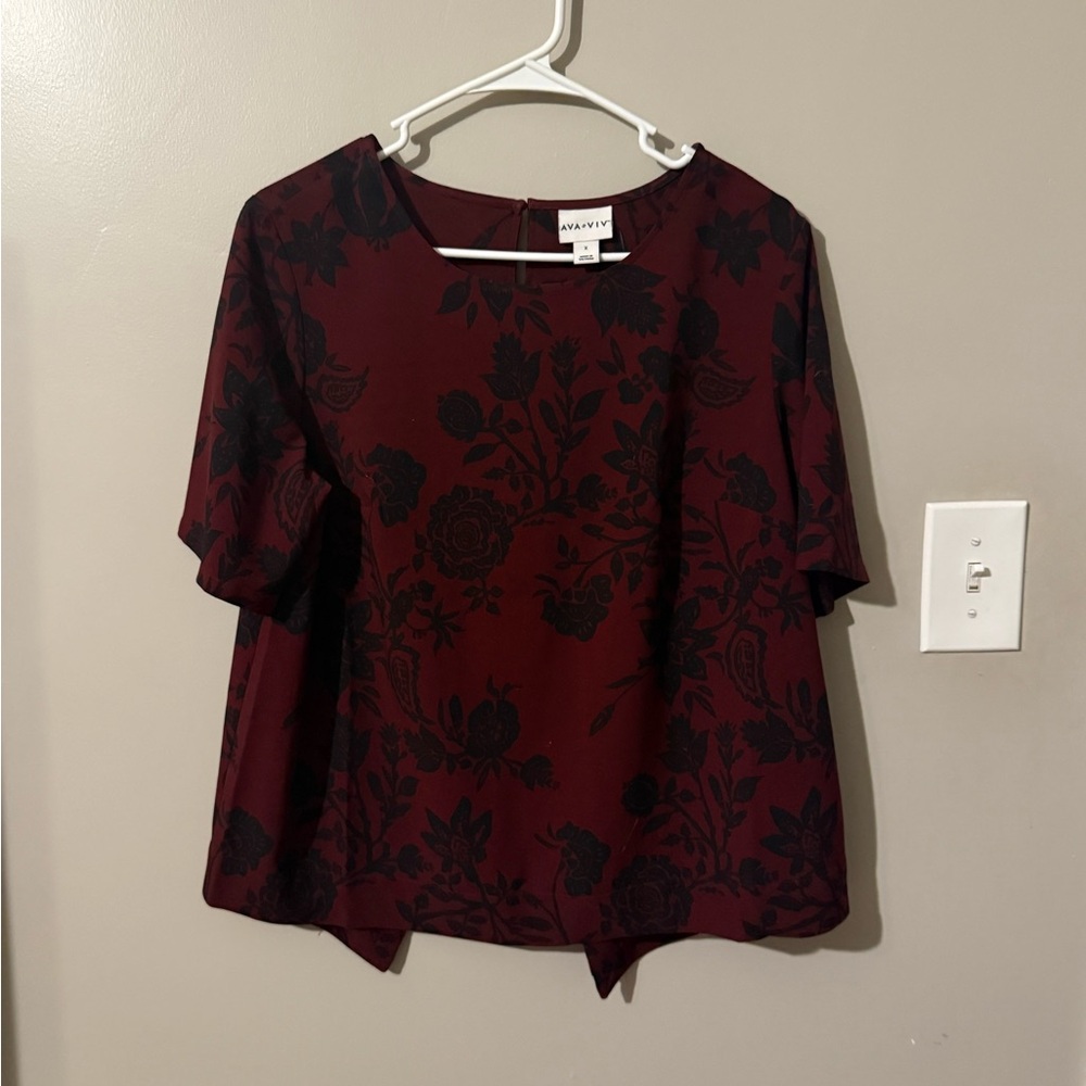 Ava & Viv Dark Red Floral Top